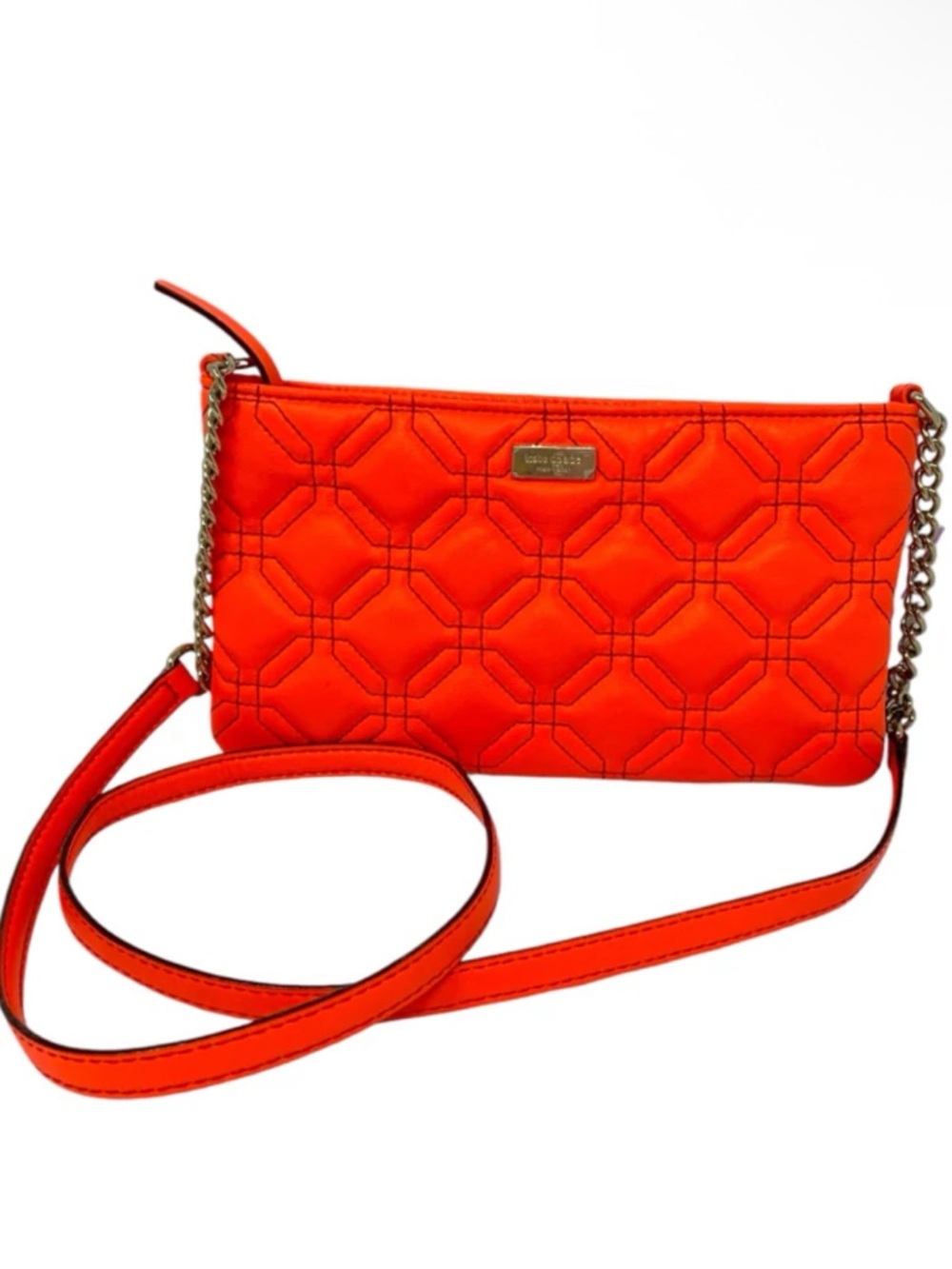 kate spade Quilted Orange Crossbody with Gold Chain Strap